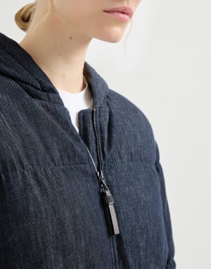 Denim-effect twill down jacket Denim Woman - Brunello Cucinelli