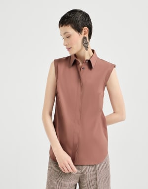 Camisa de popelina stretch Rojo Ladrillo Mujer - Brunello Cucinelli