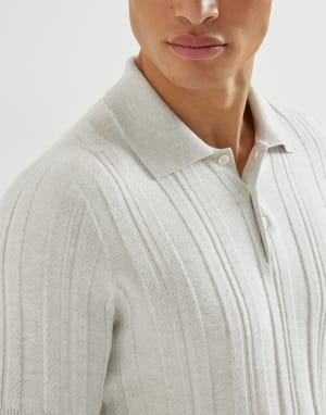 Jacquard knit polo shirt Fog Man - Brunello Cucinelli