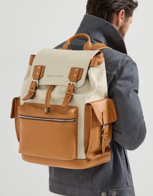 Calfskin and cowhide backpack Ivory Man - Brunello Cucinelli