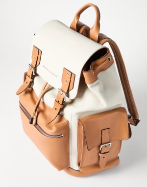 Calfskin and cowhide backpack Ivory Man - Brunello Cucinelli