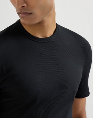 T-shirt in jersey a costina Nero Uomo - Brunello Cucinelli
