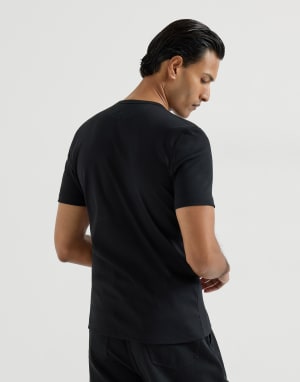 T-shirt in jersey a costina Nero Uomo - Brunello Cucinelli