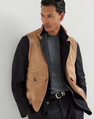 绒面革马甲 浅棕色 男款 - Brunello Cucinelli