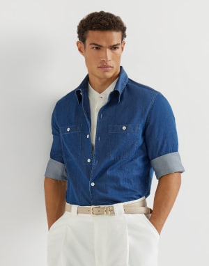 Chemise en denim léger Denim Foncé Homme - Brunello Cucinelli