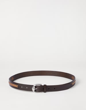 Leather braided pattern belt Chocolate Man - Brunello Cucinelli