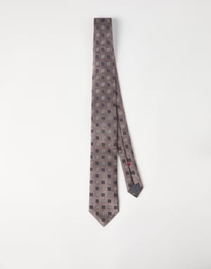 Silk tie with squares pattern Brown Man - Brunello Cucinelli