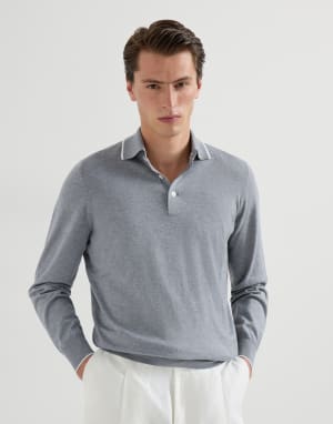 Cotton and cashmere knit polo Dark Grey Man - Brunello Cucinelli