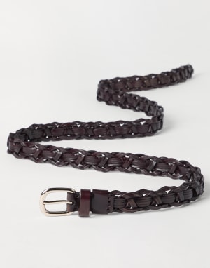 Braided leather belt Burgundy Man - Brunello Cucinelli