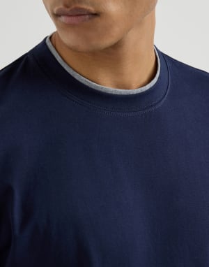 假叠层T恤 钴蓝 男款 - Brunello Cucinelli