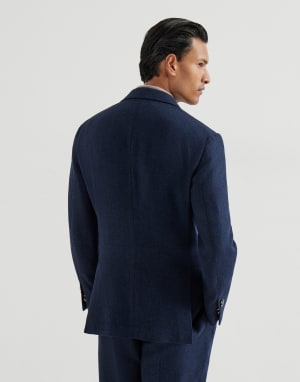 Hopsack deconstructed blazer Navy Blue Man - Brunello Cucinelli