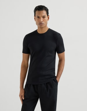 T-shirt in jersey a costina Nero Uomo - Brunello Cucinelli