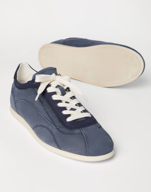 Nubuck and calfskin sneakers Denim Man - Brunello Cucinelli