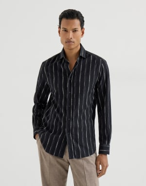 Camisa de seersucker Negro Hombre - Brunello Cucinelli