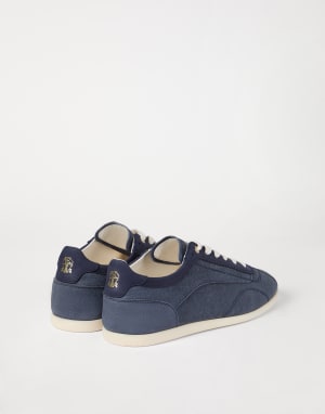 Nubuck and calfskin sneakers Denim Man - Brunello Cucinelli