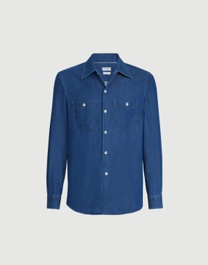 Chemise en denim léger Denim Foncé Homme - Brunello Cucinelli