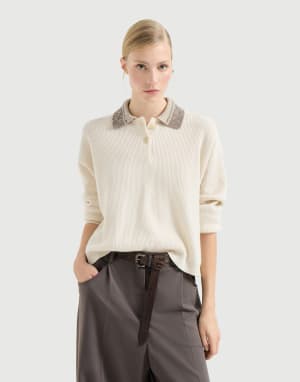 Polo with dazzling collar Beige Woman - Brunello Cucinelli