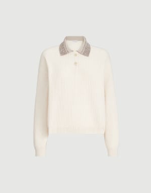 Polo with dazzling collar Beige Woman - Brunello Cucinelli