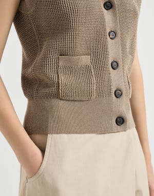 Cardigan en coton étincelant Beige Noix Femme - Brunello Cucinelli