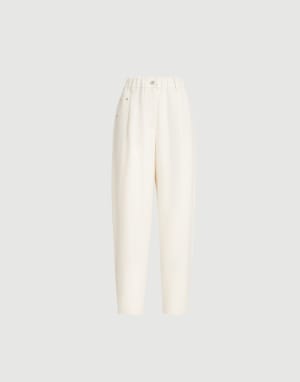 Fluid twill baggy trousers Ivory Woman - Brunello Cucinelli