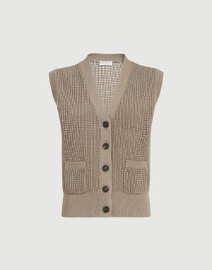 Cardigan en coton étincelant Beige Noix Femme - Brunello Cucinelli