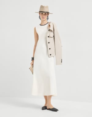 Dress with precious collar Ivory Woman - Brunello Cucinelli