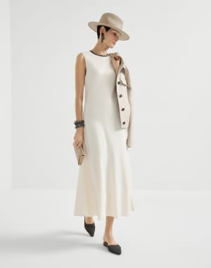 Dress with precious collar Ivory Woman - Brunello Cucinelli