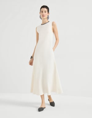Dress with precious collar Ivory Woman - Brunello Cucinelli