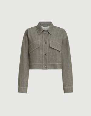 Denim-effect twill outerwear jacket Olive Woman - Brunello Cucinelli