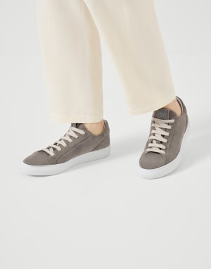 Suede sneakers with monili Khaki Woman - Brunello Cucinelli