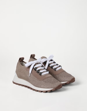 Suede sneakers with monili Brown Woman - Brunello Cucinelli