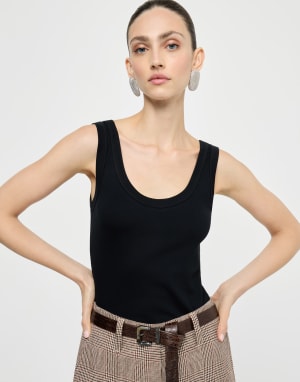 Top aus Rippenjersey Schwarz Damen - Brunello Cucinelli