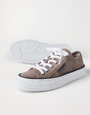 Suede sneakers with monili Brown Woman - Brunello Cucinelli