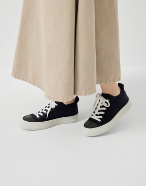 Cotton knit sneakers Blue Woman - Brunello Cucinelli