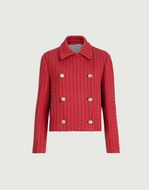 绞花针织夹克 红色 女款 - Brunello Cucinelli