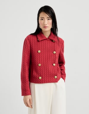 绞花针织夹克 红色 女款 - Brunello Cucinelli