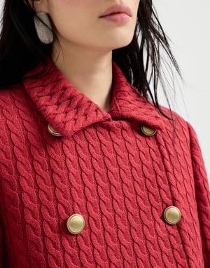 绞花针织夹克 红色 女款 - Brunello Cucinelli