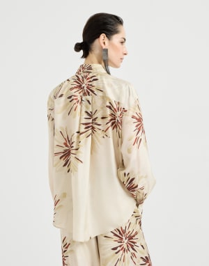 Bloom print pongee shirt Beige Silk Woman - Brunello Cucinelli