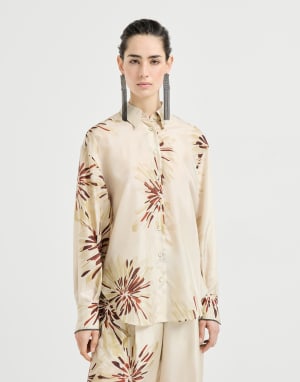 Bloom print pongee shirt Beige Silk Woman - Brunello Cucinelli