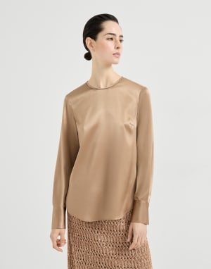 Satin T-shirt Chocolate Woman - Brunello Cucinelli