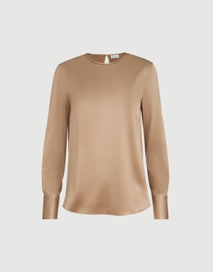 Satin T-shirt Chocolate Woman - Brunello Cucinelli