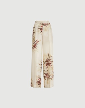 Bloom print pongee trousers Beige Silk Woman - Brunello Cucinelli