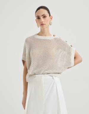 Cotton net sweater Oat Woman - Brunello Cucinelli