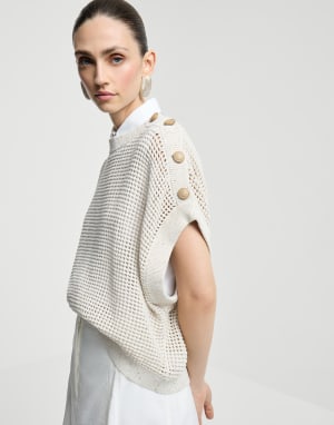 Cotton net sweater Oat Woman - Brunello Cucinelli