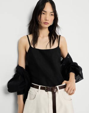 Fluid twill top with monili Black Woman - Brunello Cucinelli