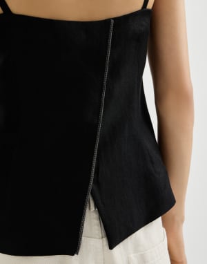 Fluid twill top with monili Black Woman - Brunello Cucinelli