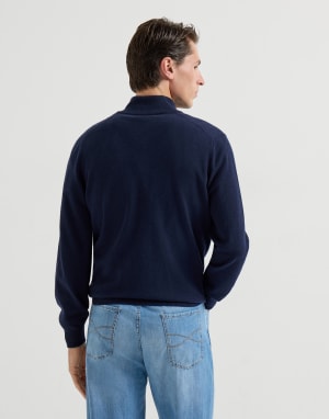 Cashmere sweater with half zip Navy Blue Man - Brunello Cucinelli