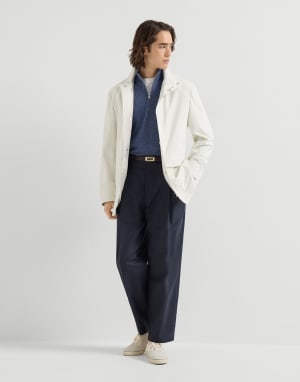 拉链半开襟羊绒针织衫 牛仔蓝 男款 - Brunello Cucinelli