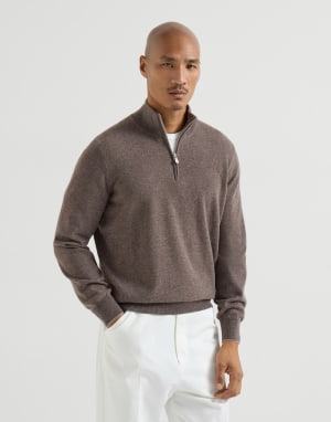 Cashmere sweater with half zip Brown Man - Brunello Cucinelli
