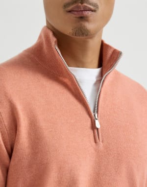 Cashmere sweater with half zip Apricot Man - Brunello Cucinelli
